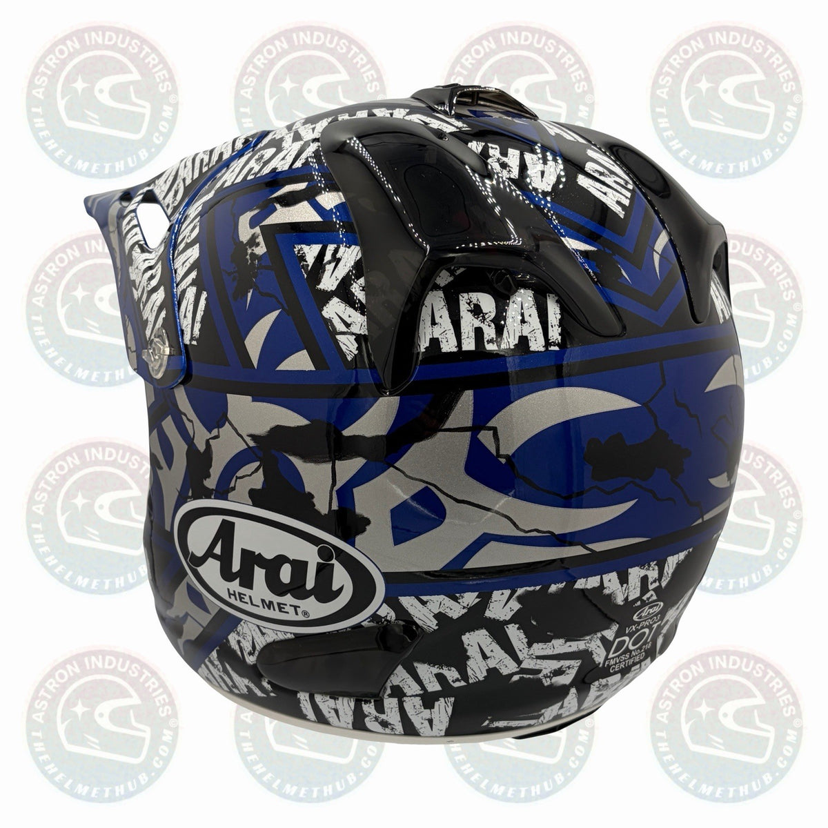 Arai VX-Pro3 Pride Blue motocross helmet, rear quarter